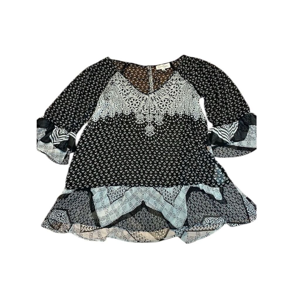 MATERNITY Semi Sheer Top,  black and white, flowy, boho, Jessica Simpson, Medium